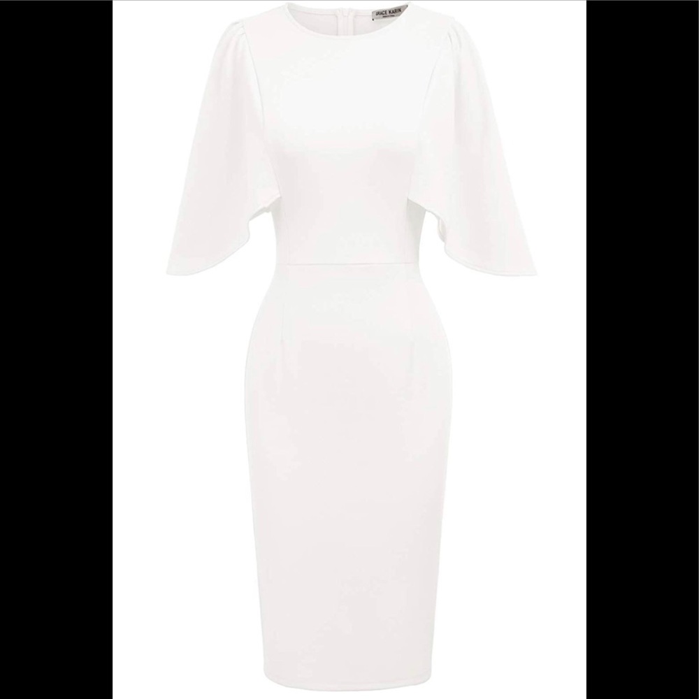 NWT GRACE KARIN Women 3/4 Ruffle Sleeve Slim Fit Business Pencil Dress